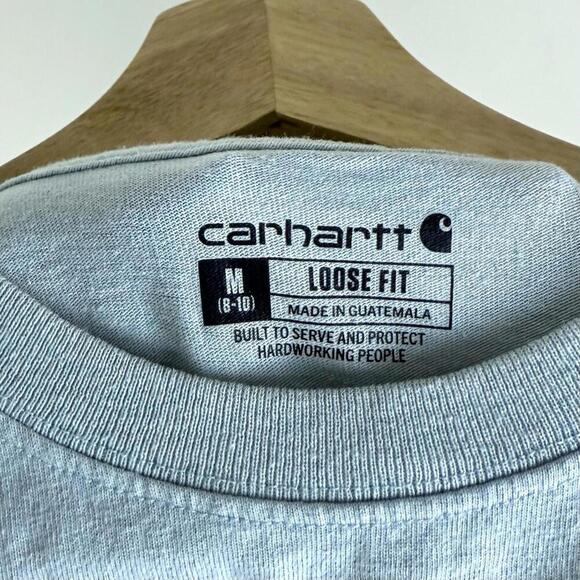 Carhartt Script Logo T-Shirt Sky Blue Loose Fit Wmns Size M Workwear Style Tee - Picture 5 of 7